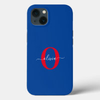 Persoonlijk monogram script naam Blauw Wit Rood