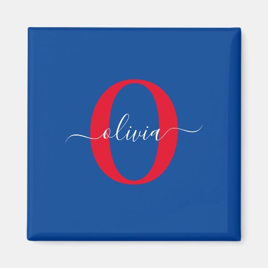 Persoonlijk monogram script naam Blauw Wit Rood Magneet (Voorkant)