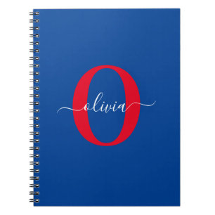 Persoonlijk monogram script naam Blauw Wit Rood Notitieboek