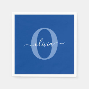 Persoonlijk Monogram Script Naam Blauw Wit Servet
