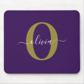 Persoonlijk monogram script naam paars wit goud muismat (Voorkant)