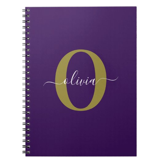 Persoonlijk Monogram Script Naam Paars Wit Goud Notitieboek (Voorkant)