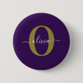 Persoonlijk Monogram Script Naam Paars Wit Goud Ronde Button 5,7 Cm (Voorkant)