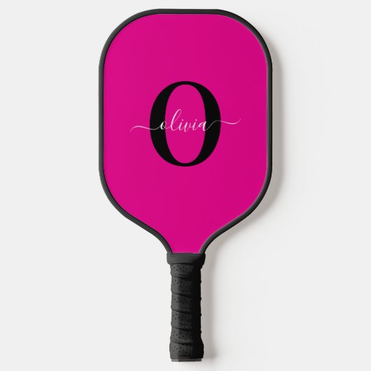 Persoonlijk Monogram Script Naam Roze Zwart Wit Pickleball Paddle (Voorkant)