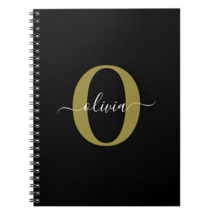 Persoonlijk Monogram Script Naam Zwart Wit Goud Notitieboek