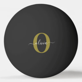 Persoonlijk monogram script naam zwart wit goud pingpongballen