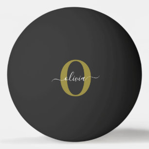 Persoonlijk monogram script naam zwart wit goud pingpongballen