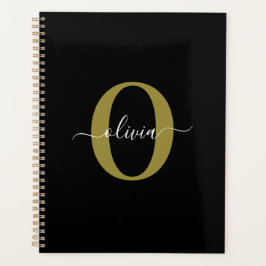 Persoonlijk Monogram Script Naam Zwart Wit Goud Planner