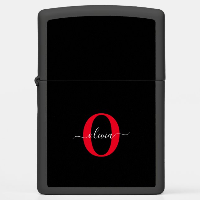 Persoonlijk Monogram Script Naam Zwart Wit Rood (Voorkant)