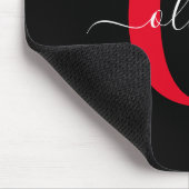 Persoonlijk Monogram Script Naam Zwart Wit Rood Muismat (Hoek)