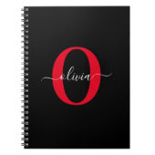Persoonlijk monogram script naam Zwart Wit Rood Notitieboek (Voorkant)
