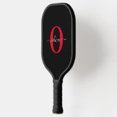 Persoonlijk monogram script naam Zwart Wit Rood Pickleball Paddle (Links)