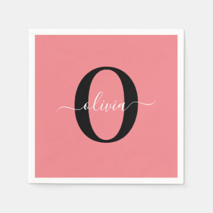 Persoonlijk monogram script naam Zwart Wit Roze Servet