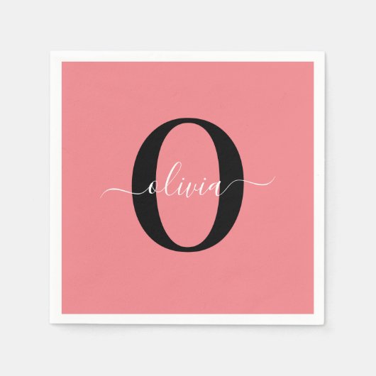 Persoonlijk monogram script naam Zwart Wit Roze Servet (Voorkant)