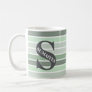 Persoonlijk monogram 'Tinten van Groen' gestreept Koffiemok