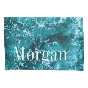Persoonlijk monogram turquoise zee golven kussensloop