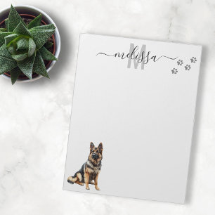 Persoonlijk monogram waterverf Duitse herder Notitieblok