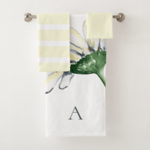 Persoonlijk monogram waterverf madeliefje geel bad handdoek