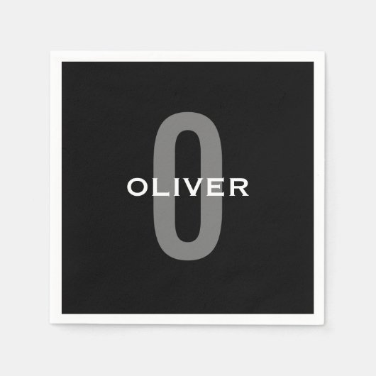 Persoonlijk Monogram Zwart Grijs Wit Naam Servet (Voorkant)