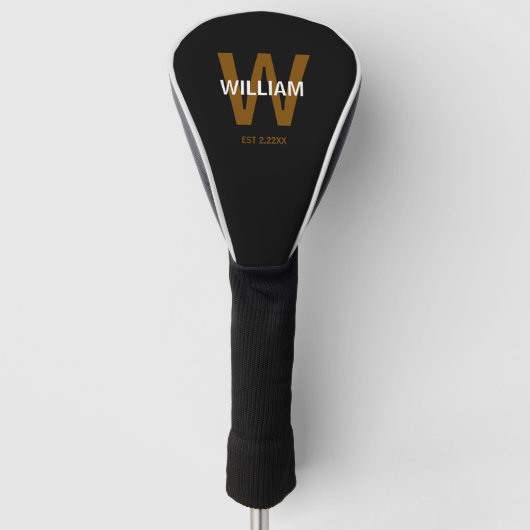 Persoonlijk monogram zwart & wit golfheadcover (Voorkant)