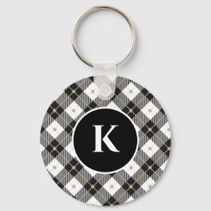 Persoonlijk monogram zwart wit goud geruit sleutelhanger