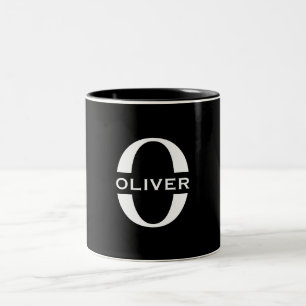 Persoonlijk monogram zwart-wit naam tweekleurige koffiemok