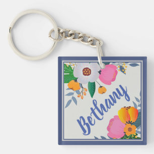 Persoonlijk mooi bloemenkader sleutelhanger