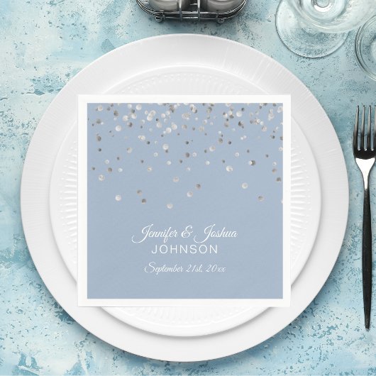 Persoonlijk mosterd BLUE Silver Confetti Wedding Servet