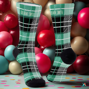 Persoonlijk Muntgroen en Zwart Schots Tartan Rutpa Sokken
