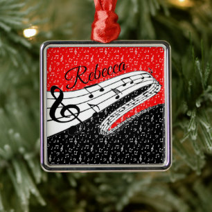 Persoonlijk muziekthema in rood en zwart metalen ornament