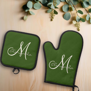 Persoonlijk Naam Initiaal Monogram Ovenwant & Pannenlap Set