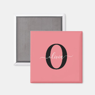 Persoonlijk naam schrift met monogram zwart wit ro magneet