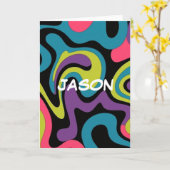 Persoonlijk Neon Abstract Patroon — Retro Design Kaart (Gele Bloem)