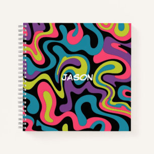 Persoonlijk Neon Abstract Patroon — Retro Design Notitieboek