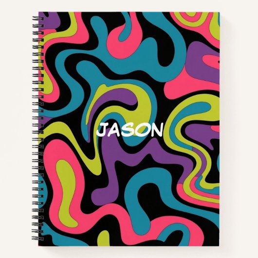 Persoonlijk Neon Abstract Patroon — Retro Design Notitieboek (Voorkant)
