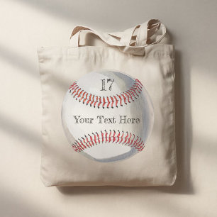 Persoonlijk nummer en naam honkbal achter- en voor tote bag