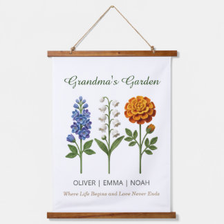 Persoonlijk oma cadeau gehaakte geboortebloemen hangend wandkleed