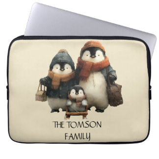Persoonlijk ontwerp voor winterpinguïnfamilie laptop sleeve