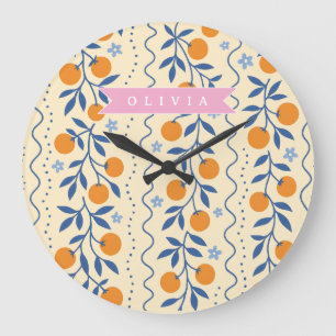Persoonlijk op maat gemaakt leuk retro citrus volk grote klok