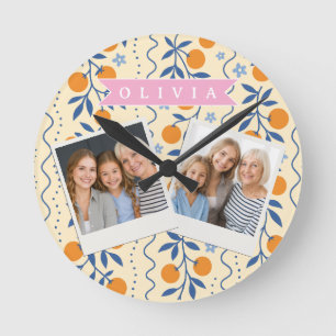 Persoonlijk op maat gemaakt leuk retro citrus volk ronde klok