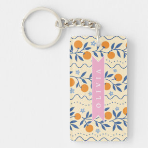 Persoonlijk op maat gemaakt leuk retro citrus volk sleutelhanger