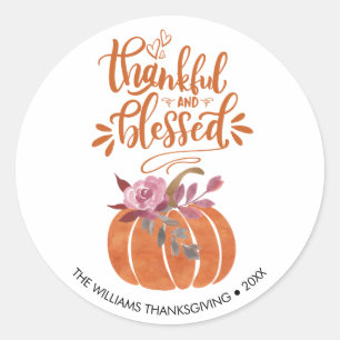 Persoonlijk Oranje Thankful & Blessed Pumpkin Ronde Sticker