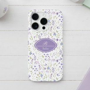 Persoonlijk Paars Bloemmotief Monogram iPhone 16 Pro Hoesje