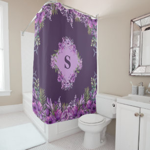 Persoonlijk Paars en Aubergine Bloemendesign Douchegordijn