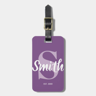 Persoonlijk Paars en Wit Familie Monogram Bagagelabel