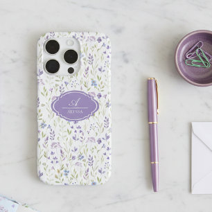 Persoonlijk Paars Wilde Bloem Monogram iPhone 16 Pro Hoesje