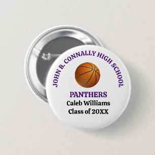 Persoonlijk Paarse Middelbare School Basketbalspel Ronde Button 5,7 Cm