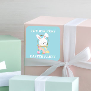 Persoonlijk Paasfeest met blauwe konijn thema Vierkante Sticker