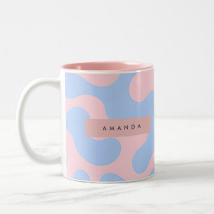 Persoonlijk Pastel Roze en Babyblauw Abstract Tweekleurige Koffiemok