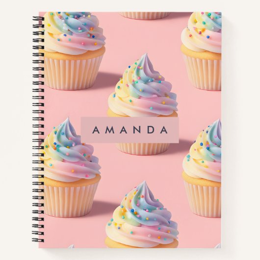 Persoonlijk Pastelkleurig Regenboog Cupcake Patroo Notitieboek (Voorkant)